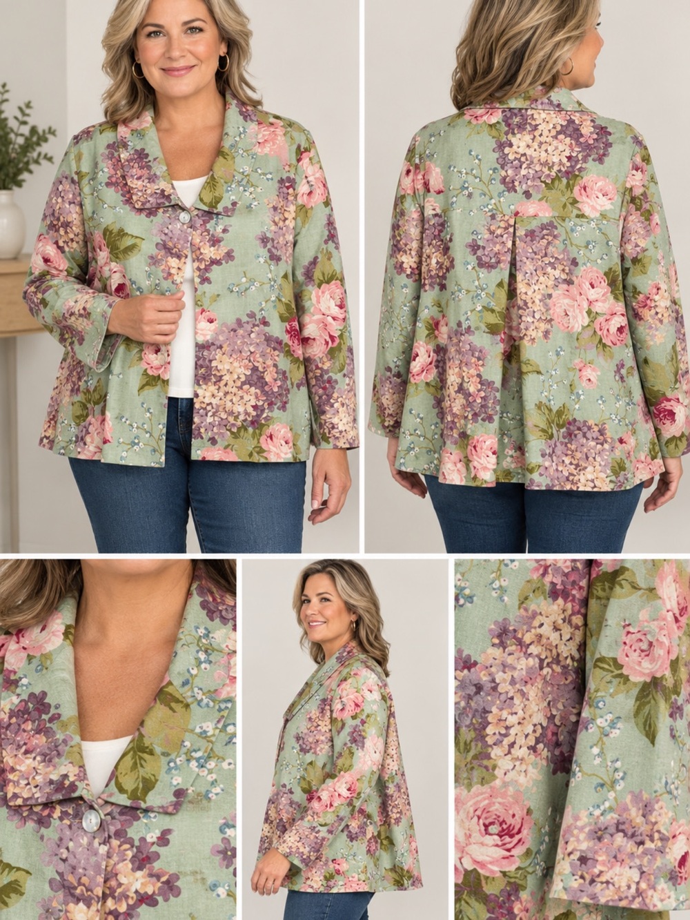 Vintage made in the USA 100% cotton floral swing jacket shaket cottage core Y2K